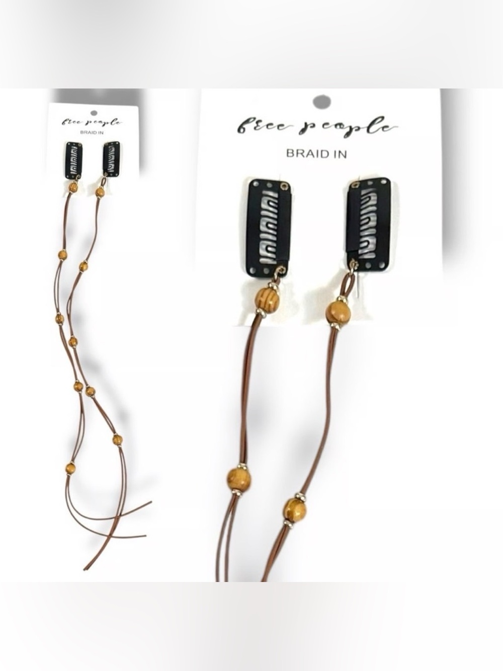 Free People Braid In Hair clips- brown beaded boho -New